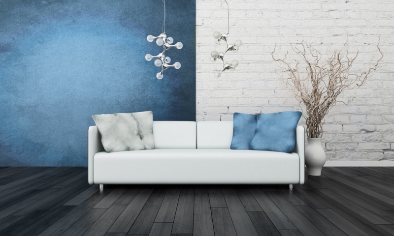 Blauw en wit geschilderde muur Badkamer Wasbak Opbouw ~ Blauw en wit geschilderde muur